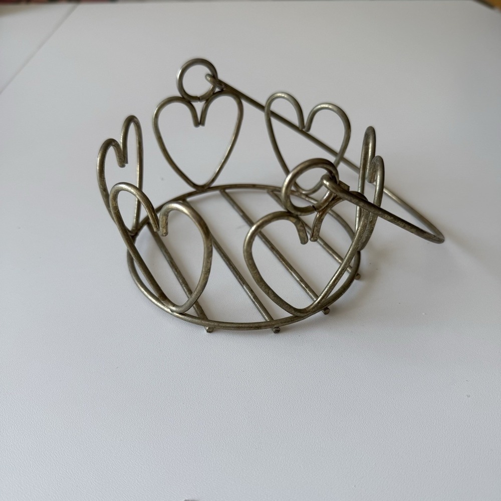 Metal Heart Valentine's Day Basket Candle Holder With‎ Handle Silver Hearts